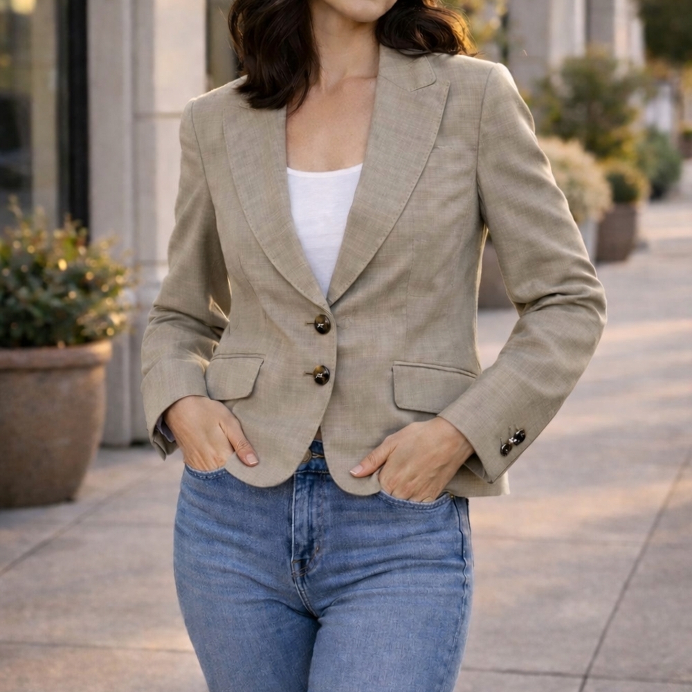 Anne Klein Beige Blazer with Button Detail